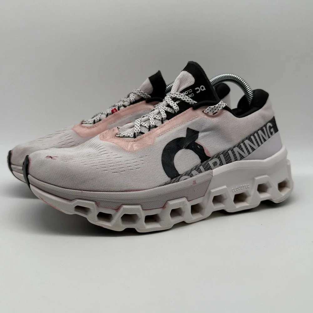 On Cloudmonster Running Shoes White Pink Black CloudTec Helion Sneakers Mens 8